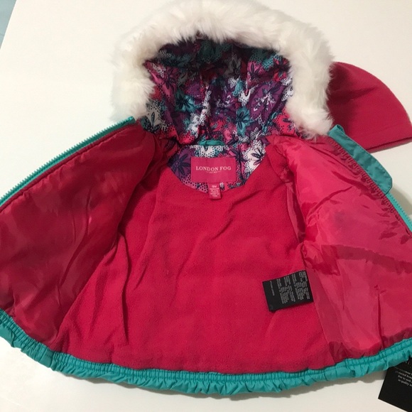 London Fog Girl's Turquoise Jacket Faux Fur - Picture 11 of 16